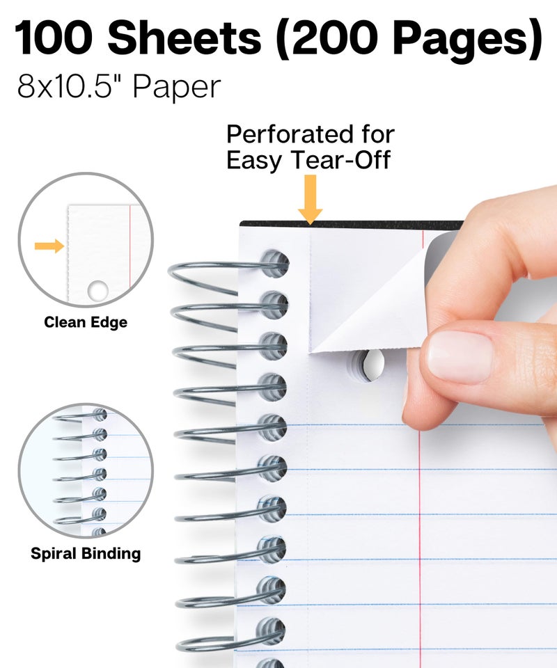 Dunwell 1 Subject Spiral Notebook (Black), Plastic Cover, 100 Sheets (200 Pages) 8x10.5 Paper, Wide Ruled for Easy Writing, 3-Hole Punched Perforated Pages, Poly Pocket Dividers - Image 3